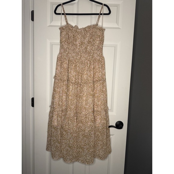 Pinch Dresses & Skirts - Pinch Floral Smocked Tiered Dress Large Mustard Pink Lavender